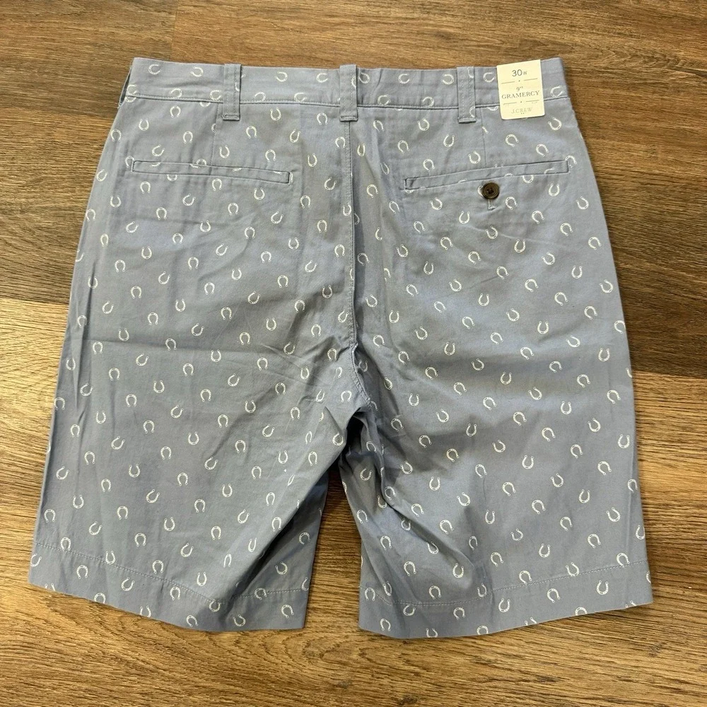 NWT J Crew Gramercy Shorts Men's Sz‎ 30 Horseshoe Print Light Blue Preppy